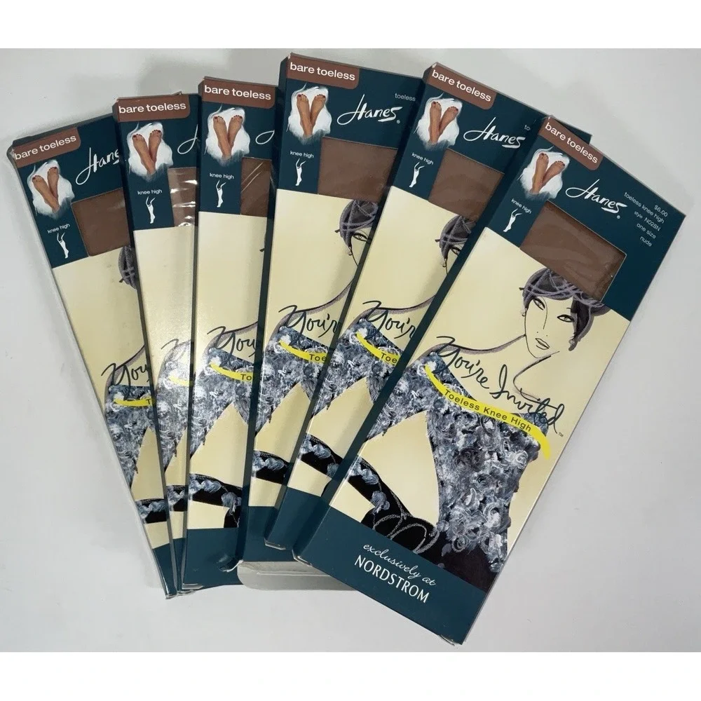 NIP Lot 6 Pairs Hanes Nordstrom You're Invited Toeless Knee Highs -‎ Nude